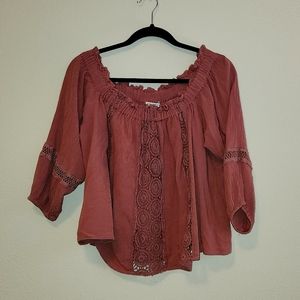 American Eagle Dusty Pink Cropped Boho Blouse